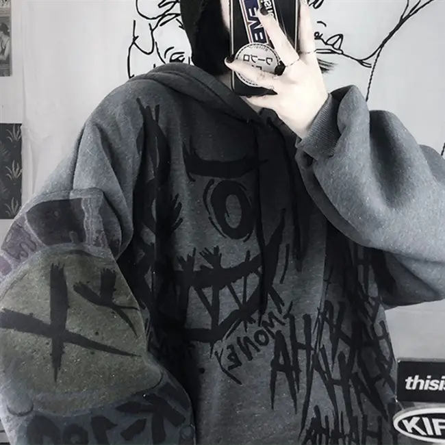 White Fleece Hooded Graffiti Sockswear Student Style — feature 5