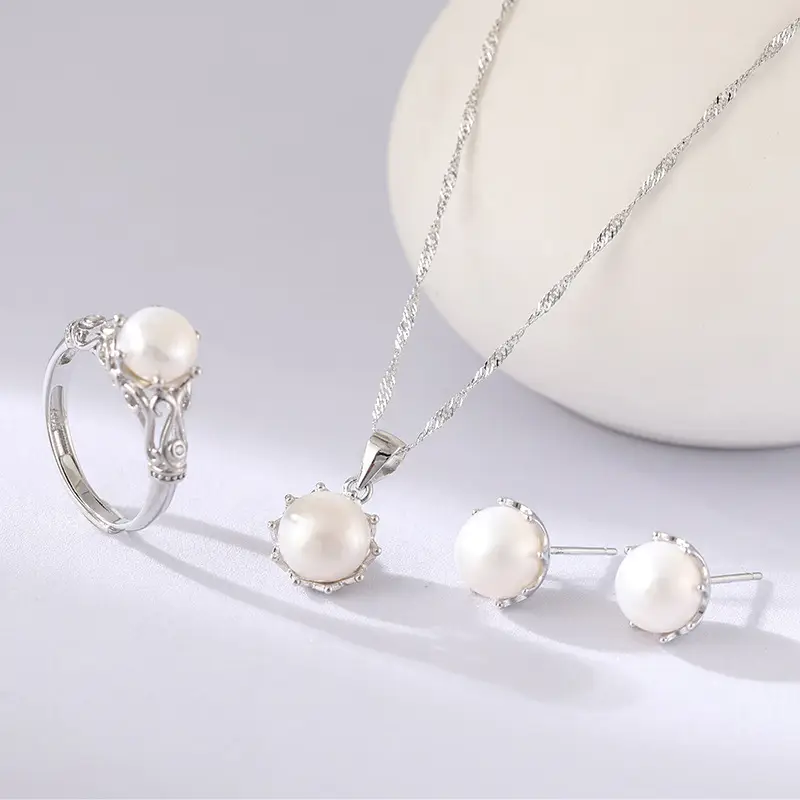 S925 Sterling Silver Pearl Cross Design Jewelry Set for Women - Image 5