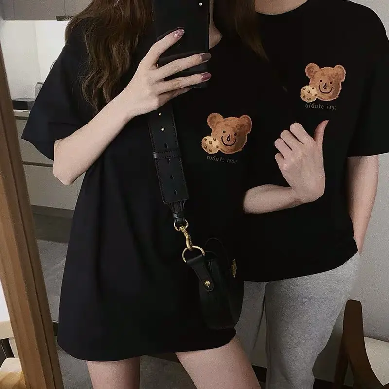 Women Korean Bear Cartoon T-Shirt White 2025 — feature 21