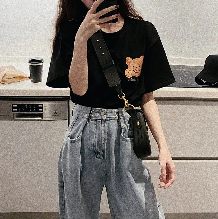 Women Korean Bear Cartoon T-Shirt White 2025 — feature 24
