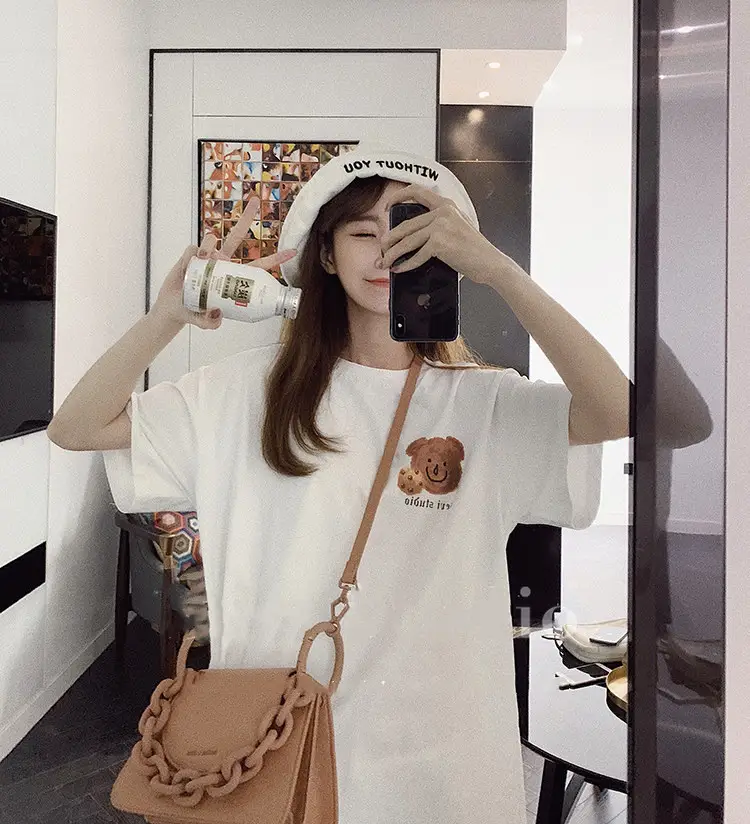 Women Korean Bear Cartoon T-Shirt White 2025 — feature 30