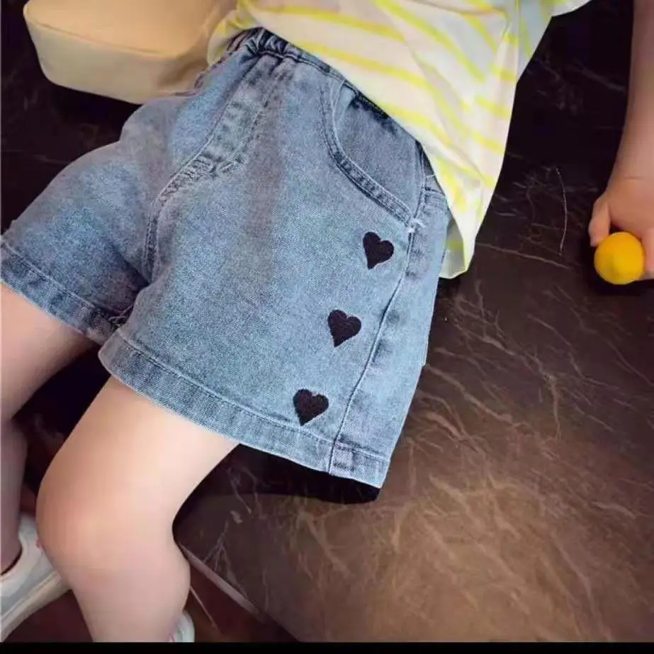 Girls Denim Shorts Heart Cutout Summer Wear - Image 2
