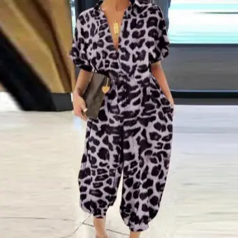 2023 Leopard Print Jumpsuit Women Loose Fit Pants - Image 9