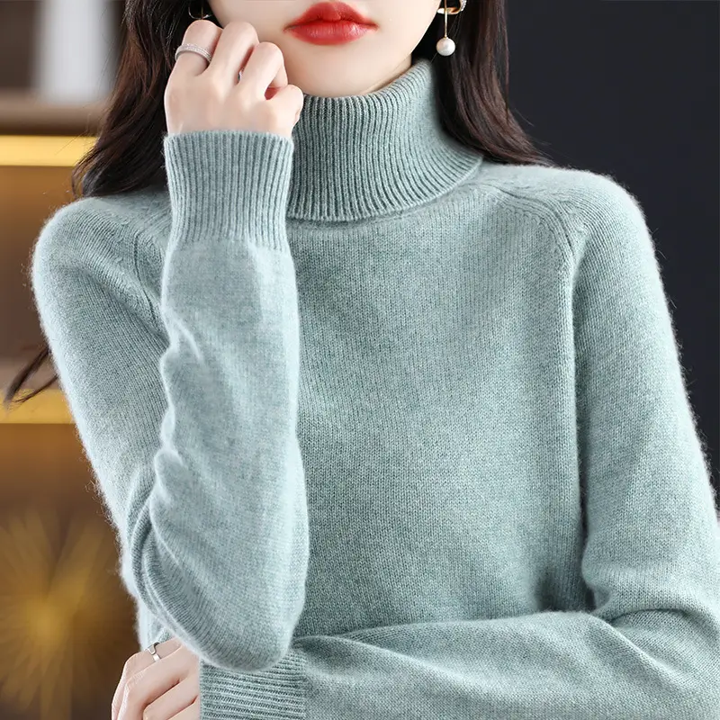 Women's New Autumn Winter Turtleneck Sweater Brown Knit - Image 2