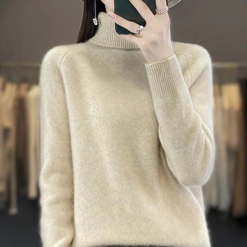 Women's New Autumn Winter Turtleneck Sweater Brown Knit - Image 7