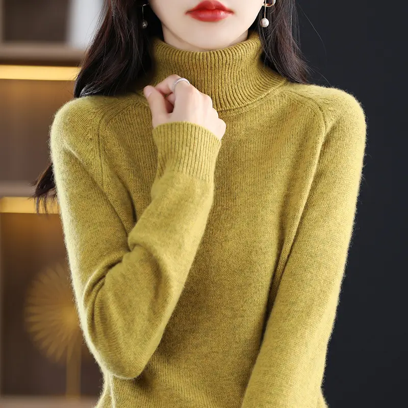 Women's New Autumn Winter Turtleneck Sweater Brown Knit - Image 5