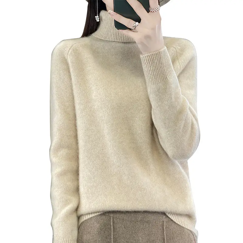 Women's New Autumn Winter Turtleneck Sweater Brown Knit - Image 13