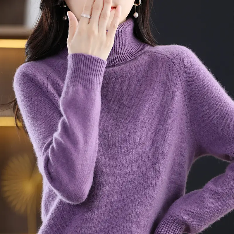 Women's New Autumn Winter Turtleneck Sweater Brown Knit - Image 12