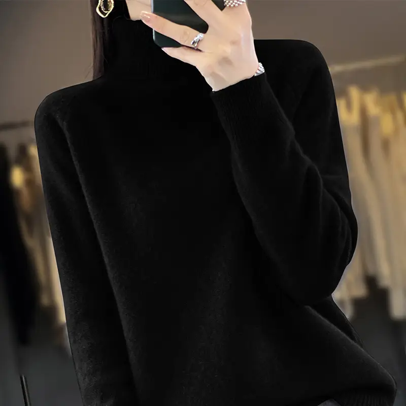 Women's New Autumn Winter Turtleneck Sweater Brown Knit - Image 4