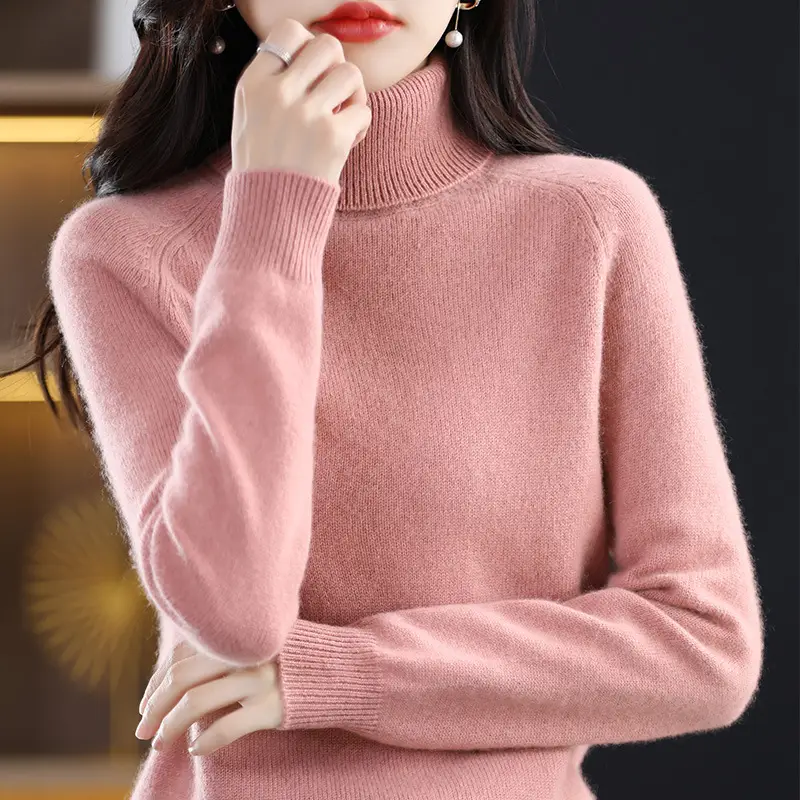 Women's New Autumn Winter Turtleneck Sweater Brown Knit - Image 8