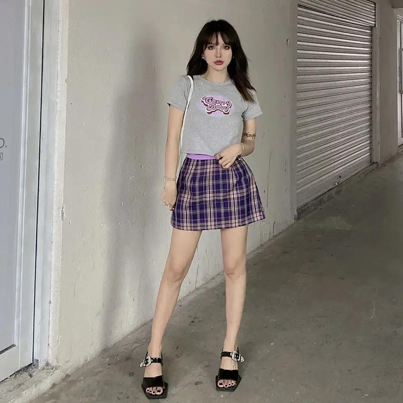 Plaid Pleated Skirt Women High Waist Zipper — feature 11