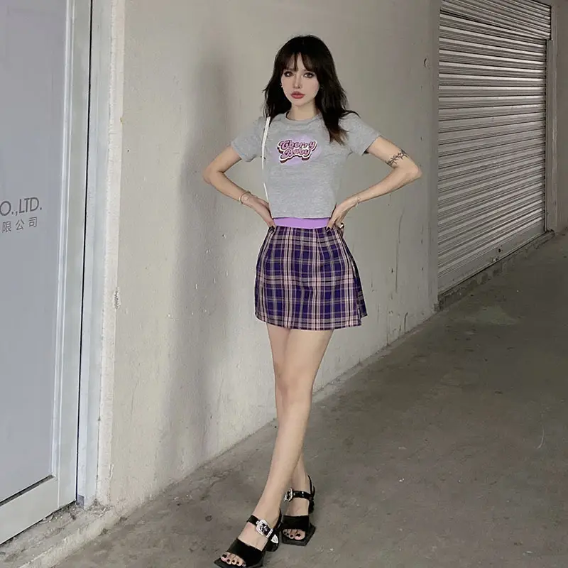 Plaid Pleated Skirt Women High Waist Zipper — feature 12