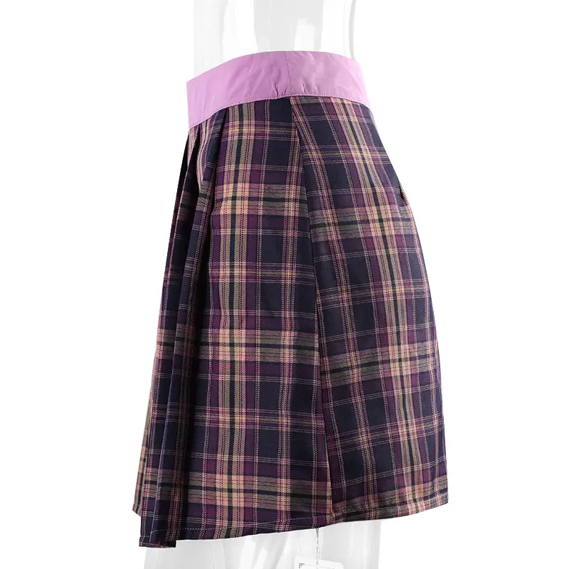 Plaid Pleated Skirt Women High Waist Zipper — feature 15