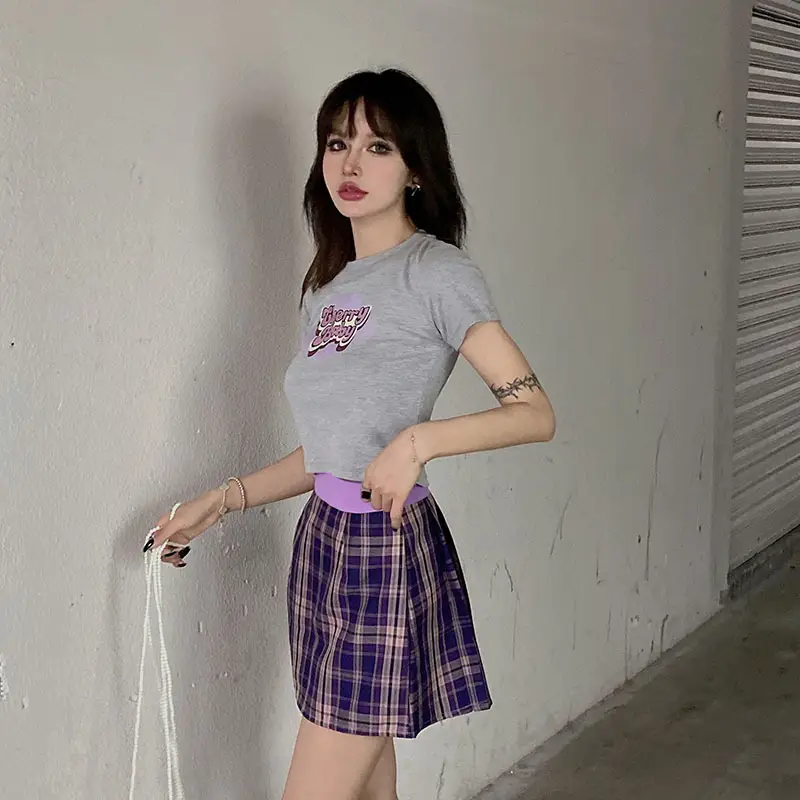 Plaid Pleated Skirt Women High Waist Zipper — feature 3