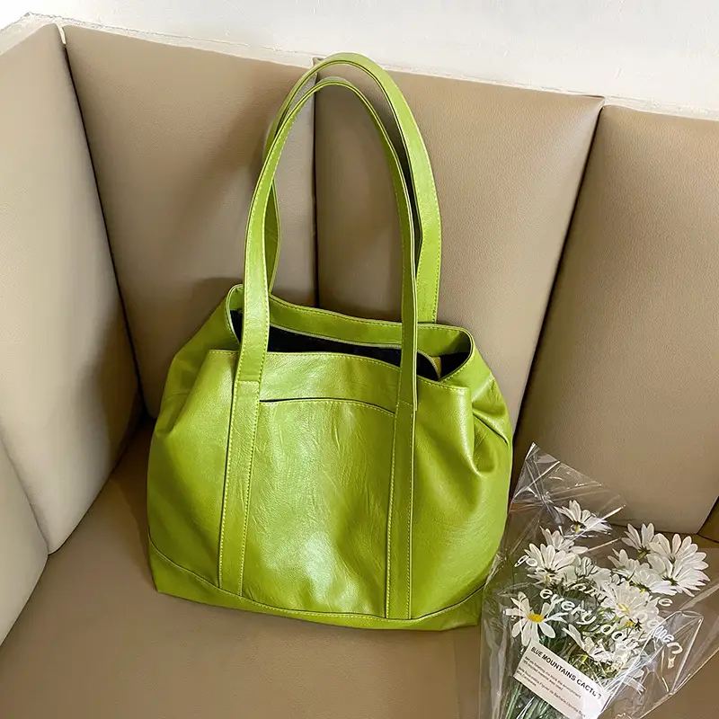Green PU Tote Bag for Women Large Capacity - Image 4