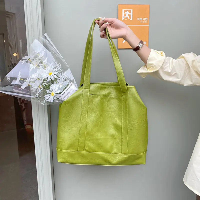 Green PU Tote Bag for Women Large Capacity - Image 5