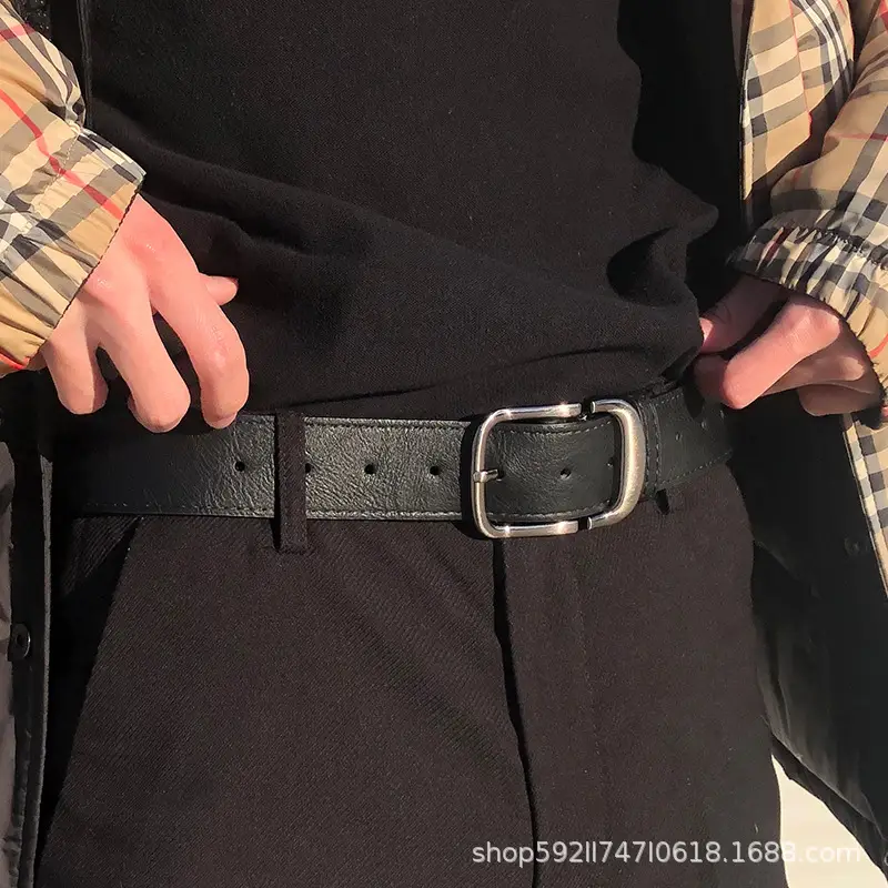 New Men's Black Belt with Silver Buckle