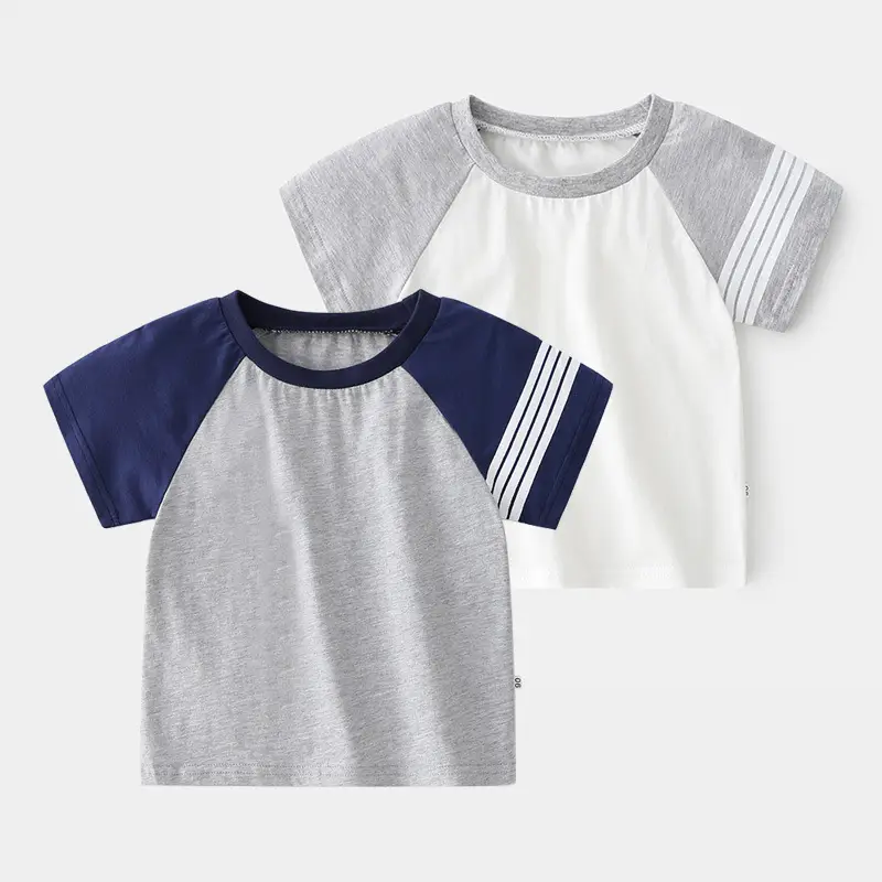 New Summer Boys Cotton Raglan Sleeve T-Shirt Grey Blue - Image 3