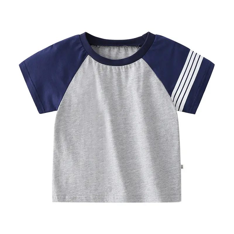 New Summer Boys Cotton Raglan Sleeve T-Shirt Grey Blue - Image 5