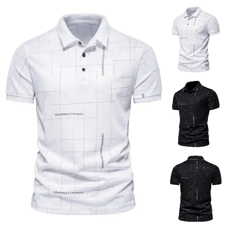 Men's Black Letter Print Polo Shirt Short Sleeve - Image 4