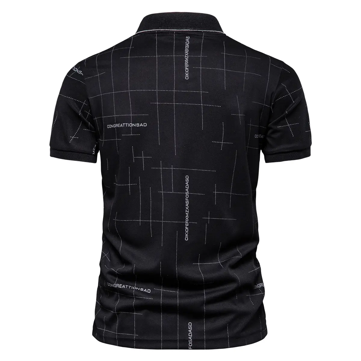 Men's Black Letter Print Polo Shirt Short Sleeve - Image 7