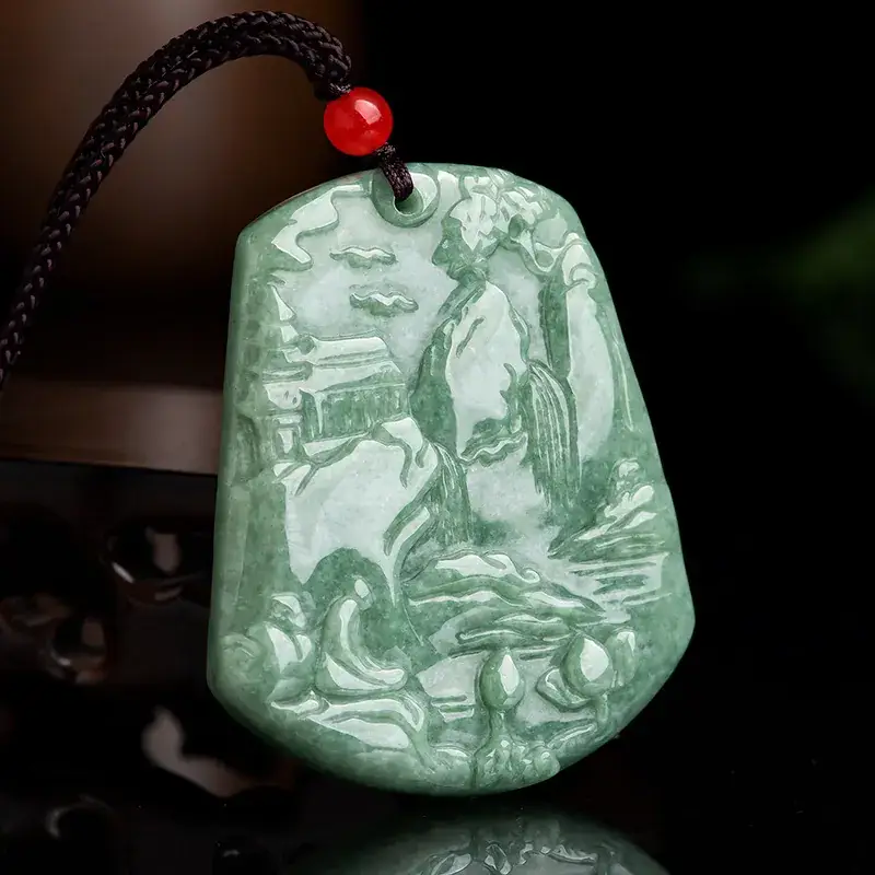 Green Jade Mountain Water Pendant for Men Women - Image 2