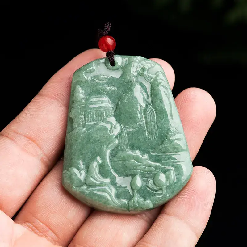 Green Jade Mountain Water Pendant for Men Women - Image 3