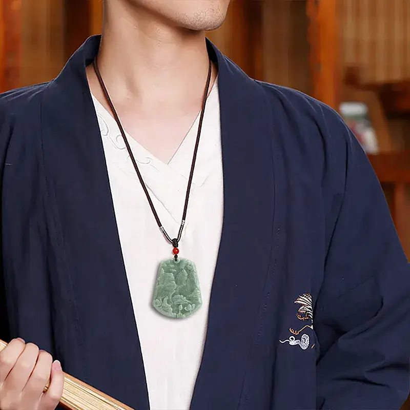 Green Jade Mountain Water Pendant for Men Women - Image 4