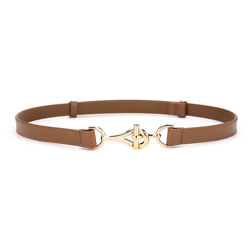 Women's Brown Leather Belt with Gold Chain Decor - Image 7