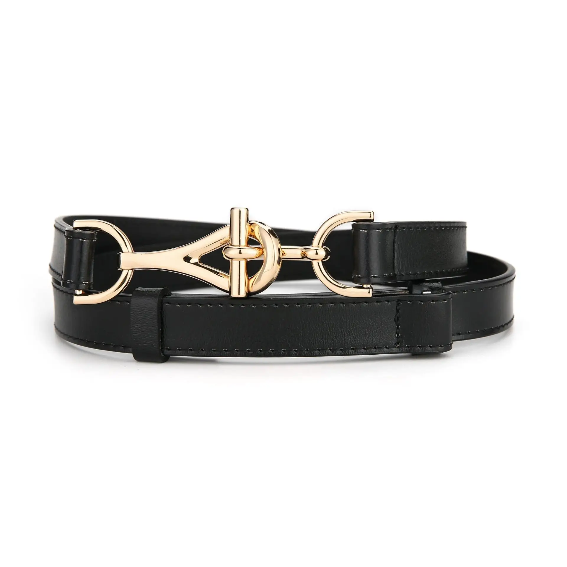 Women's Brown Leather Belt with Gold Chain Decor - Image 9