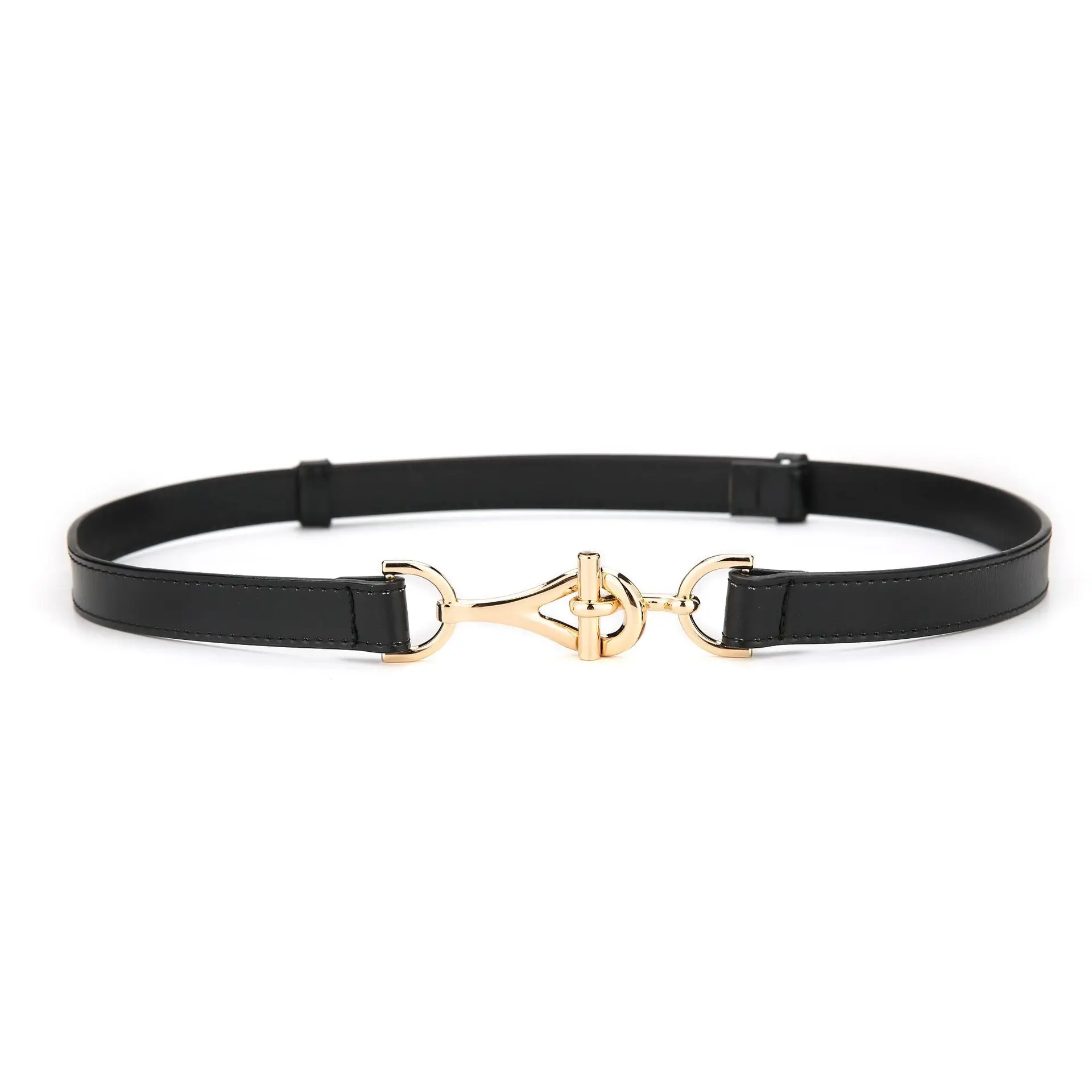 Women's Brown Leather Belt with Gold Chain Decor