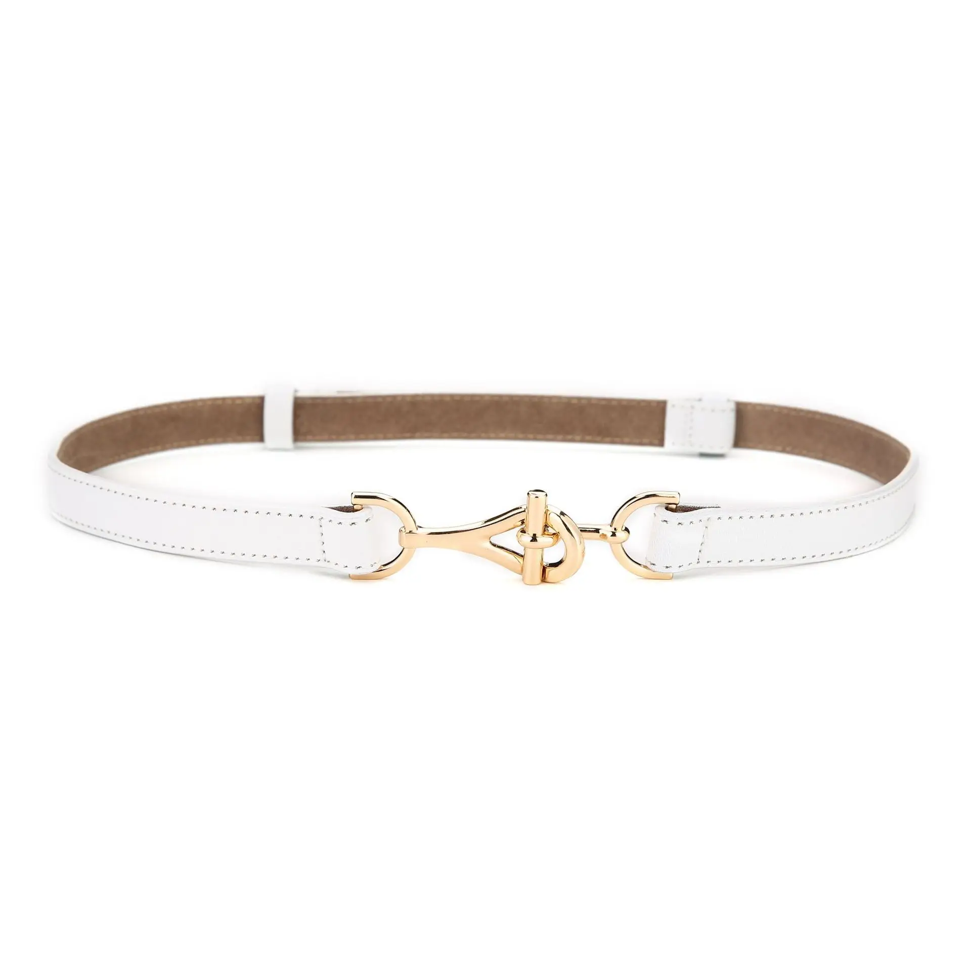 Women's Brown Leather Belt with Gold Chain Decor - Image 2