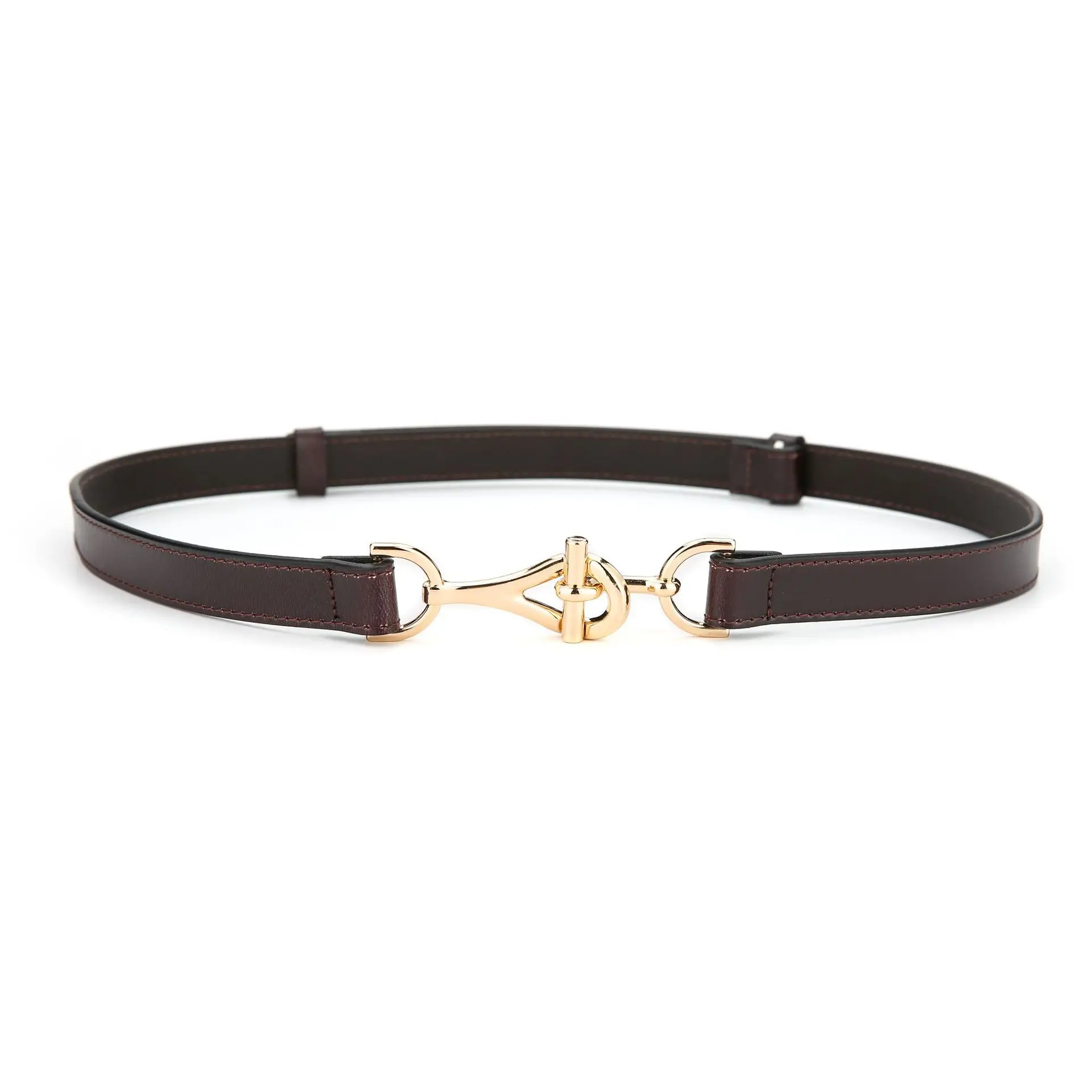 Women's Brown Leather Belt with Gold Chain Decor - Image 3