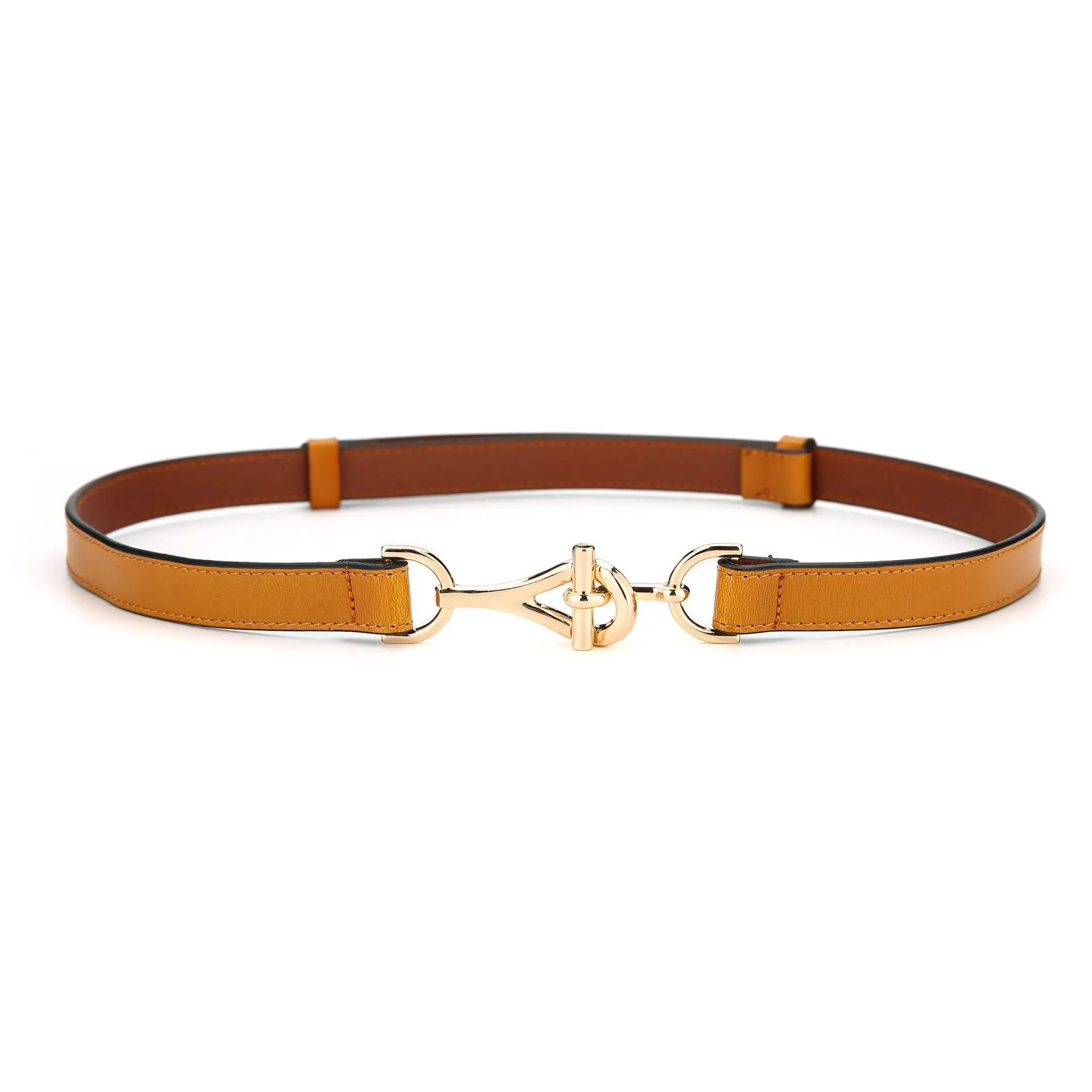 Women's Brown Leather Belt with Gold Chain Decor - Image 4