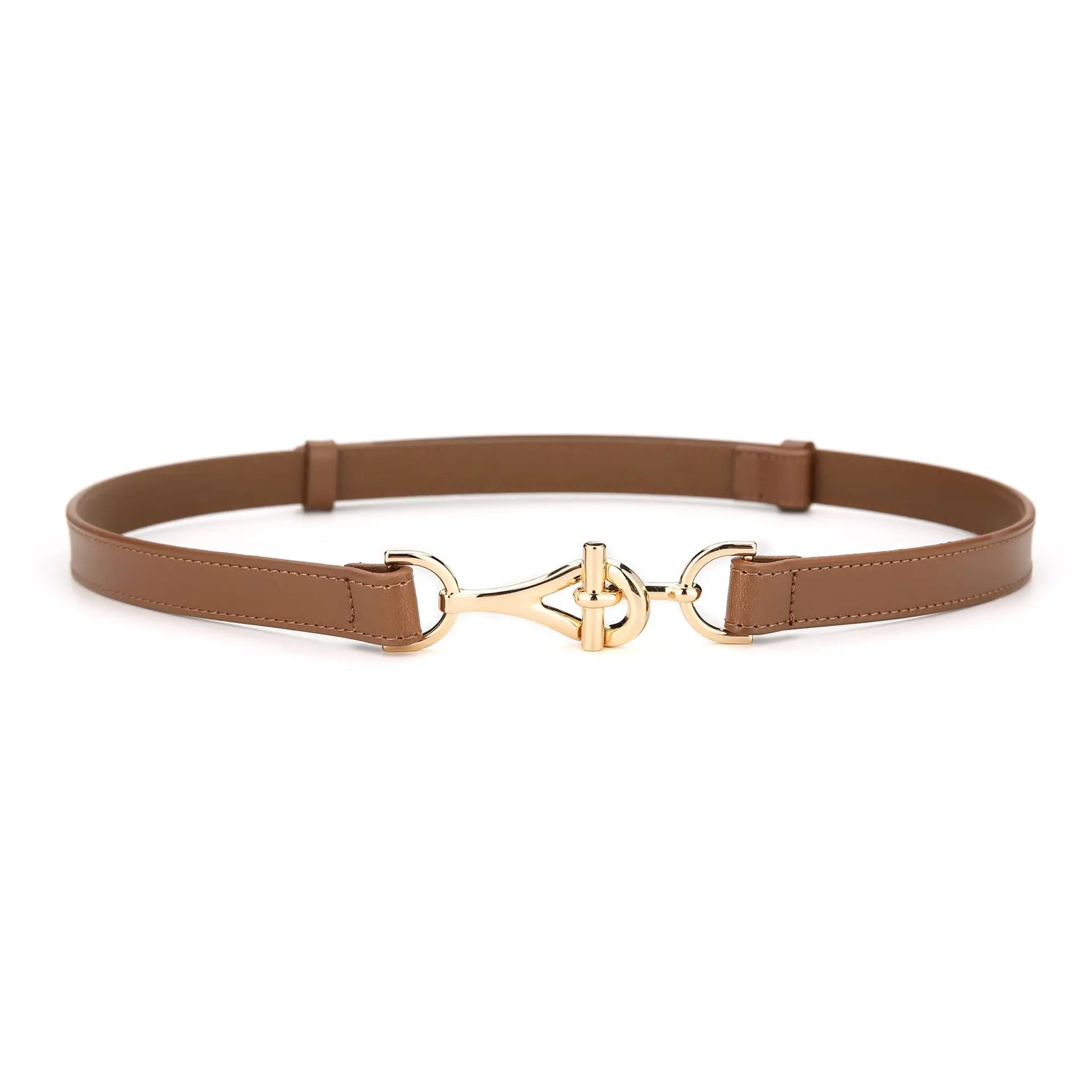 Women's Brown Leather Belt with Gold Chain Decor - Image 5