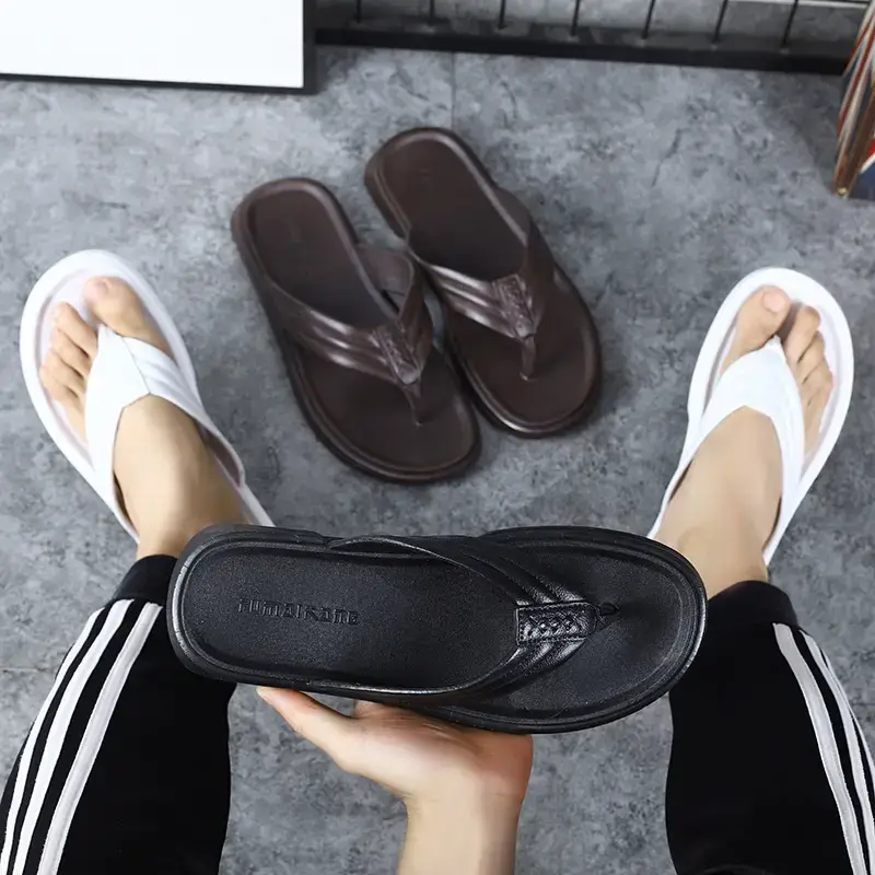 White Korean Style Men's Flip Flops Summer Slippers
