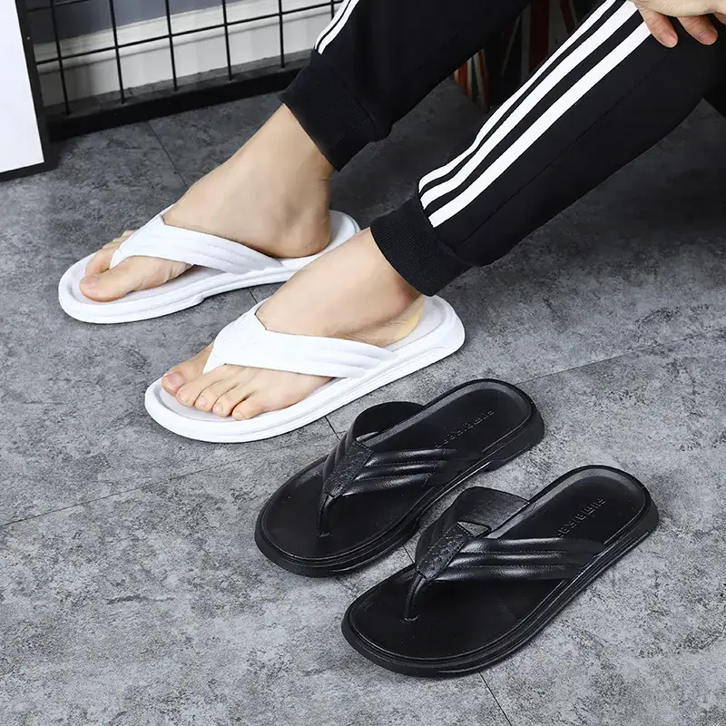 White Korean Style Men's Flip Flops Summer Slippers