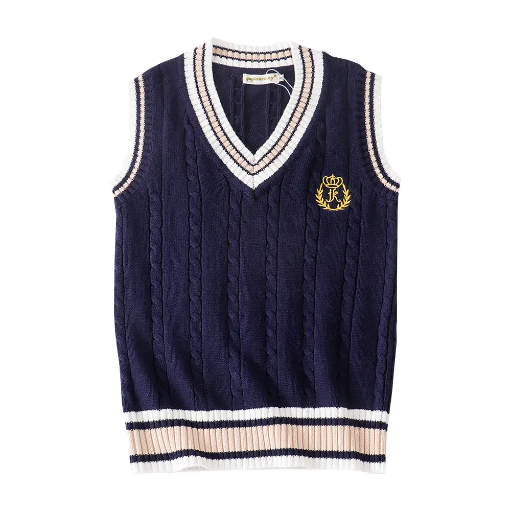British Style V Neck Knitted Vests Set for Girls - Image 2