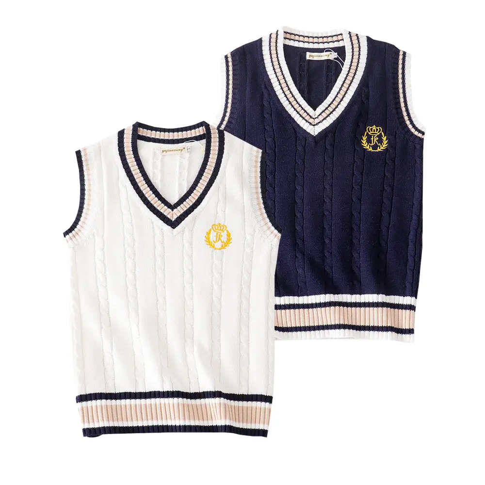 British Style V Neck Knitted Vests Set for Girls - Image 4