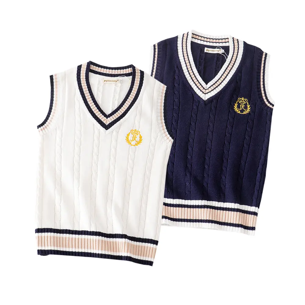 British Style V Neck Knitted Vests Set for Girls - Image 5