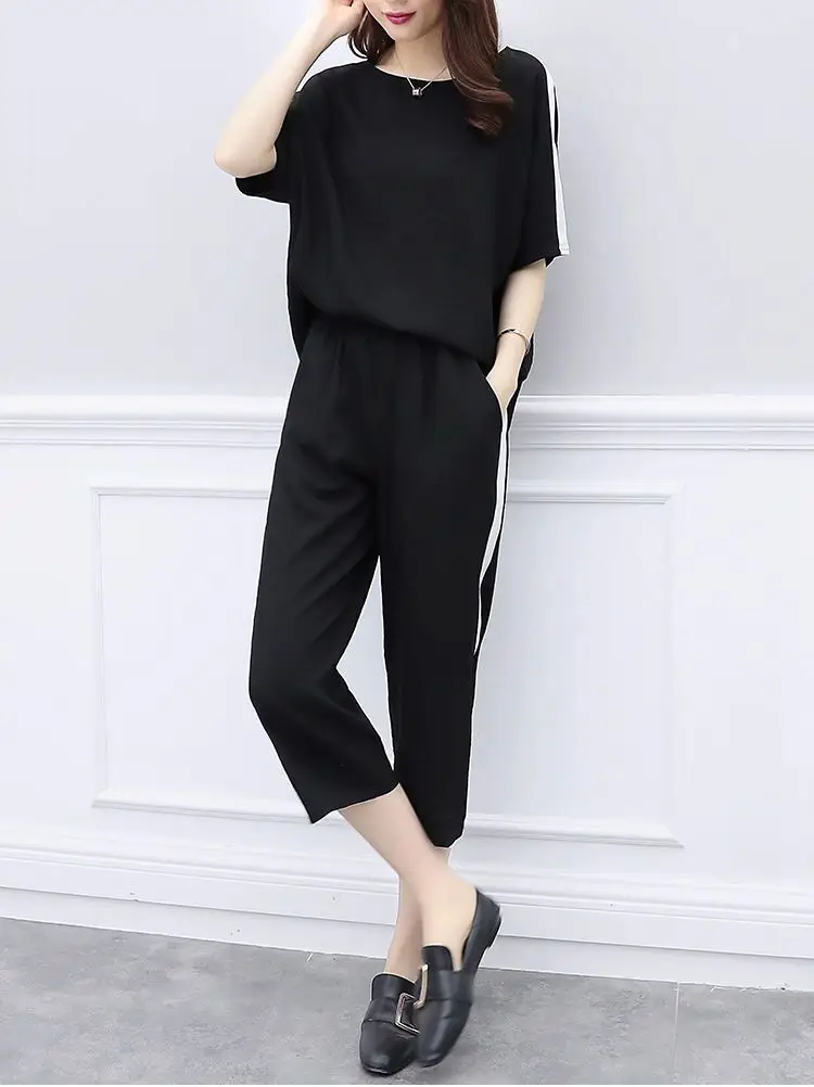200 Jin Large Women's Pink & Black Loose Two-Piece Set — feature 8