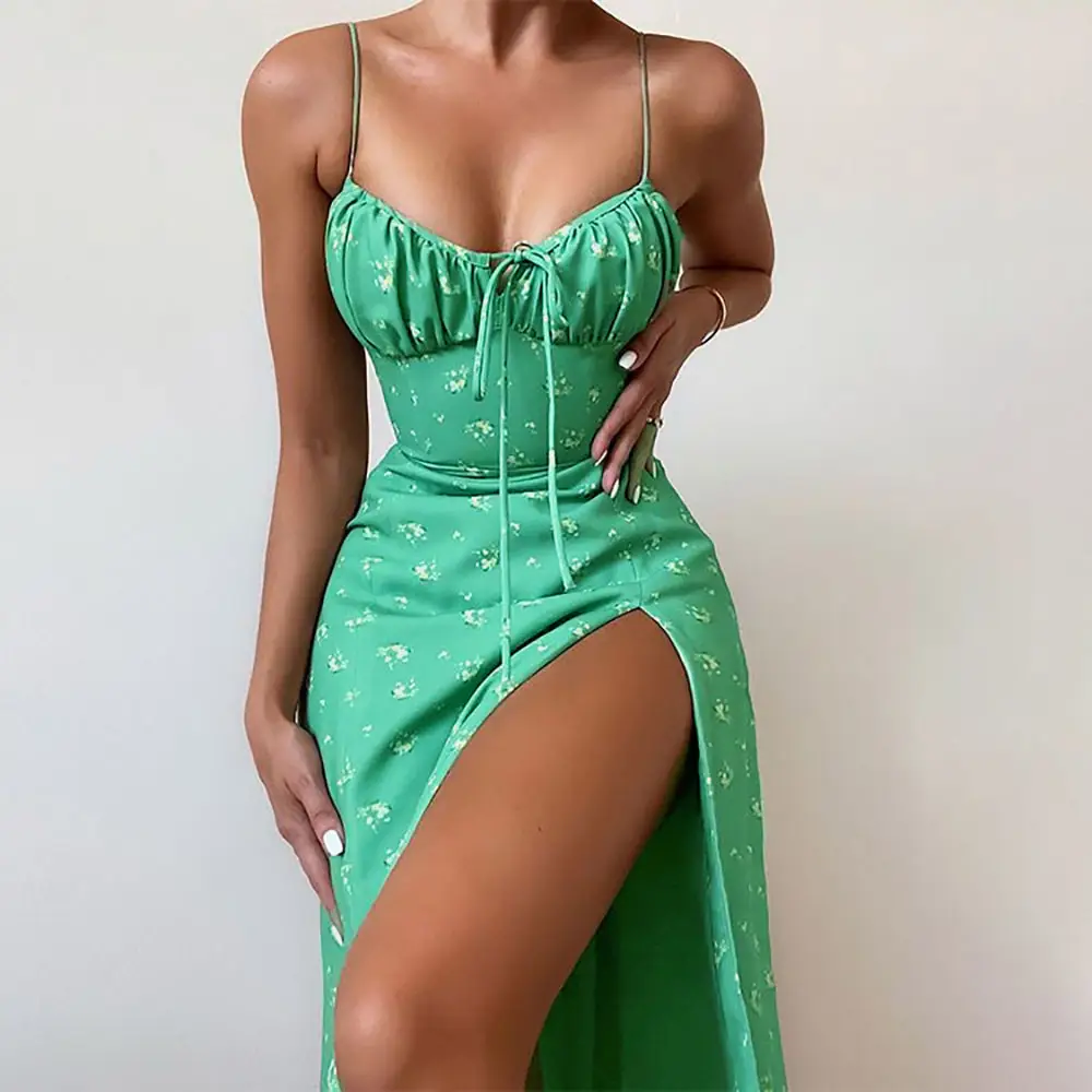 Women's Floral Lace-Up Slit Dress Yellow - Image 22