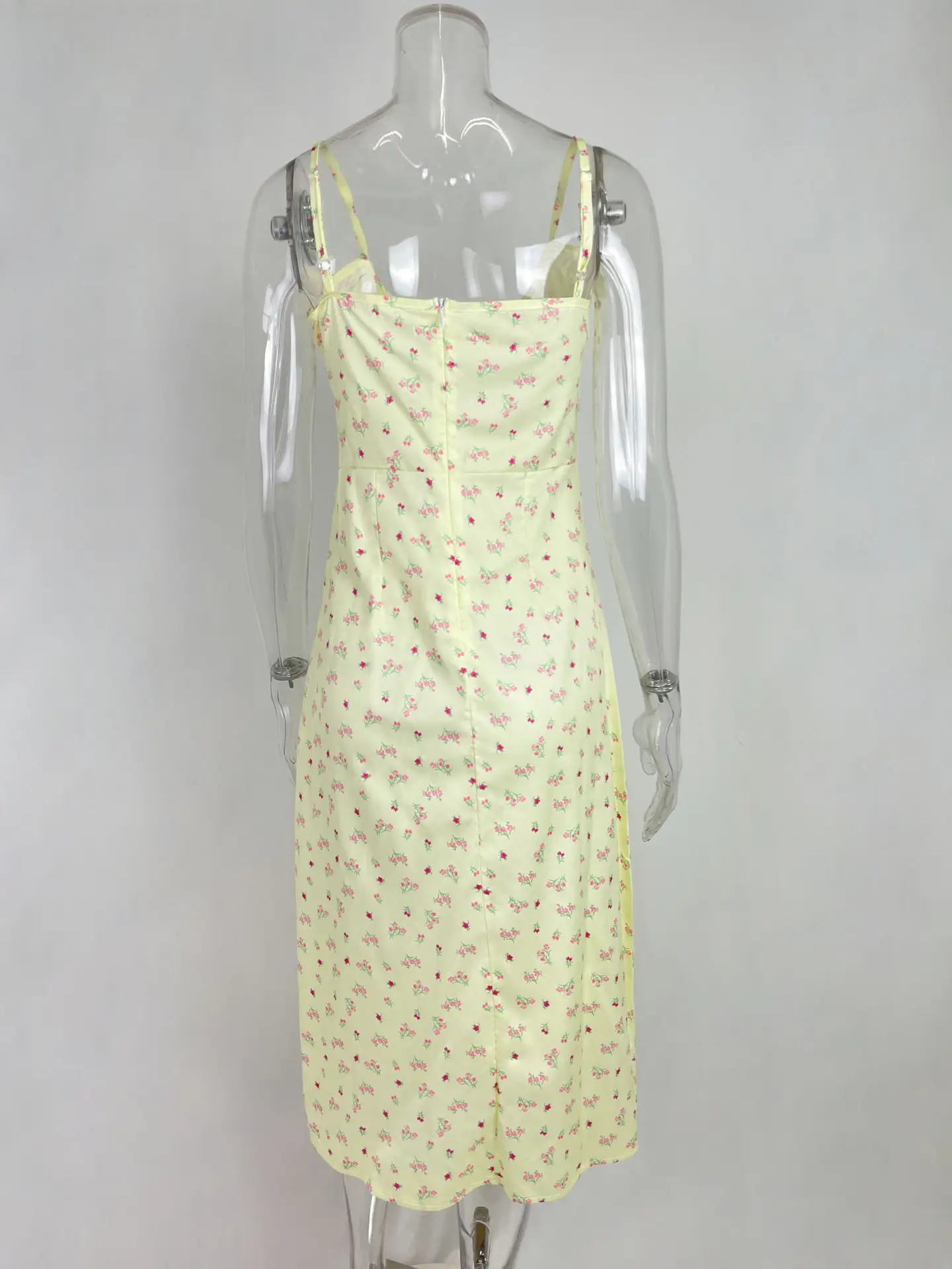 Women's Floral Lace-Up Slit Dress Yellow — feature 60