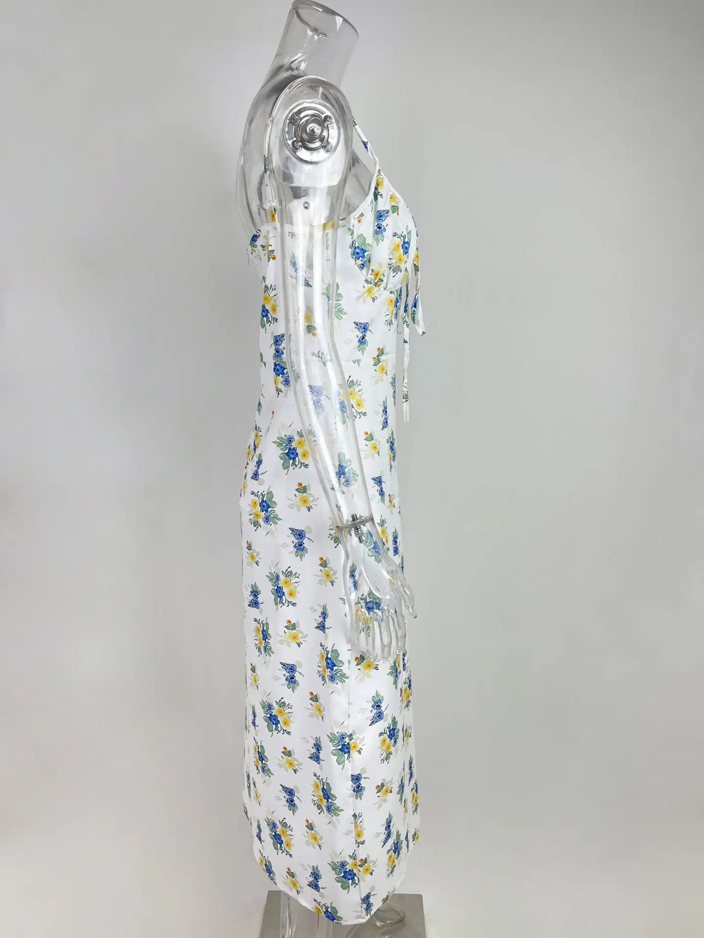 Women's Floral Lace-Up Slit Dress Yellow — feature 63