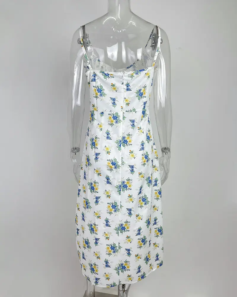 Women's Floral Lace-Up Slit Dress Yellow — feature 64