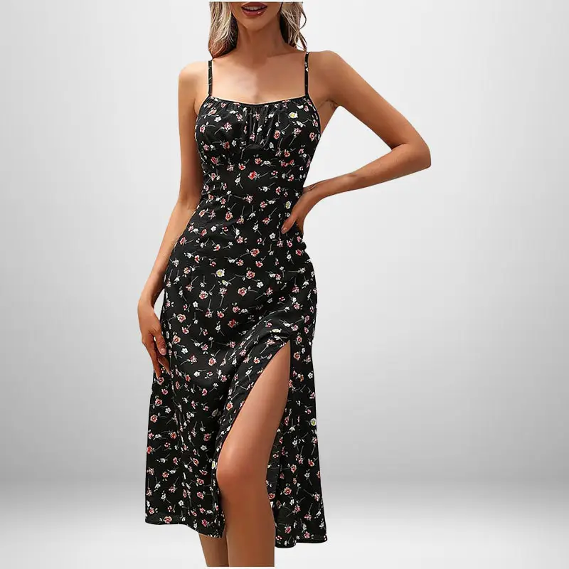 Women's Floral Lace-Up Slit Dress Yellow — feature 70