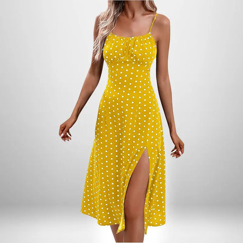 Women's Floral Lace-Up Slit Dress Yellow — feature 72