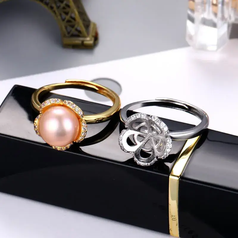 Gold Pearl Crystal Adjustable Ring for Women - Image 2