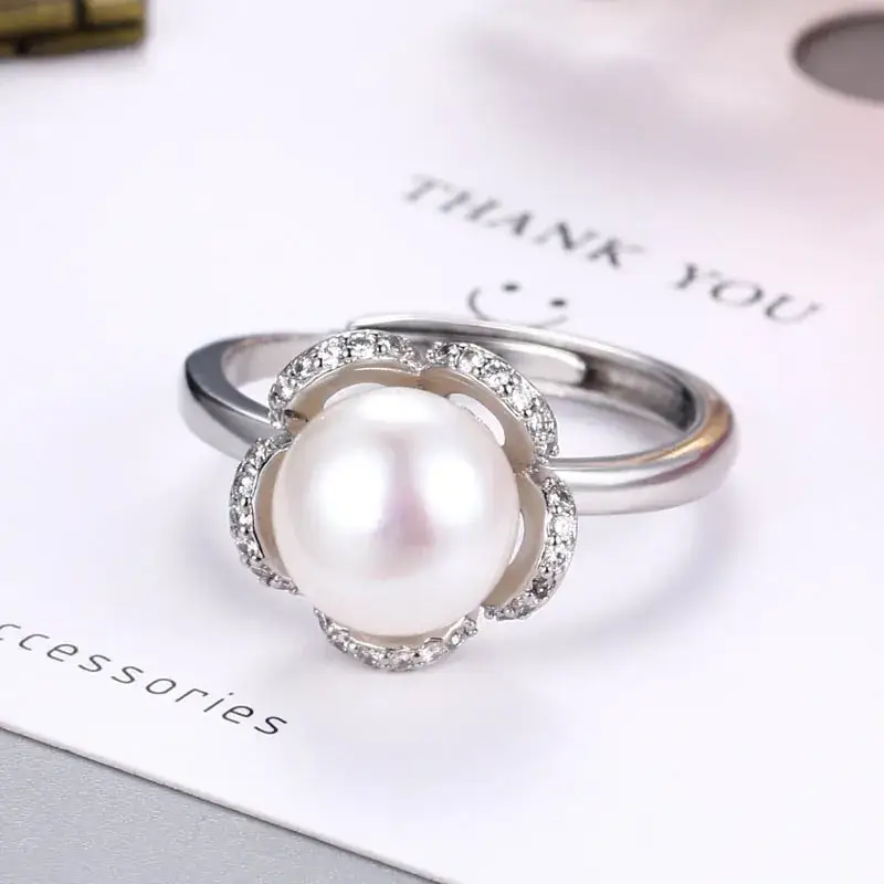 Gold Pearl Crystal Adjustable Ring for Women - Image 3