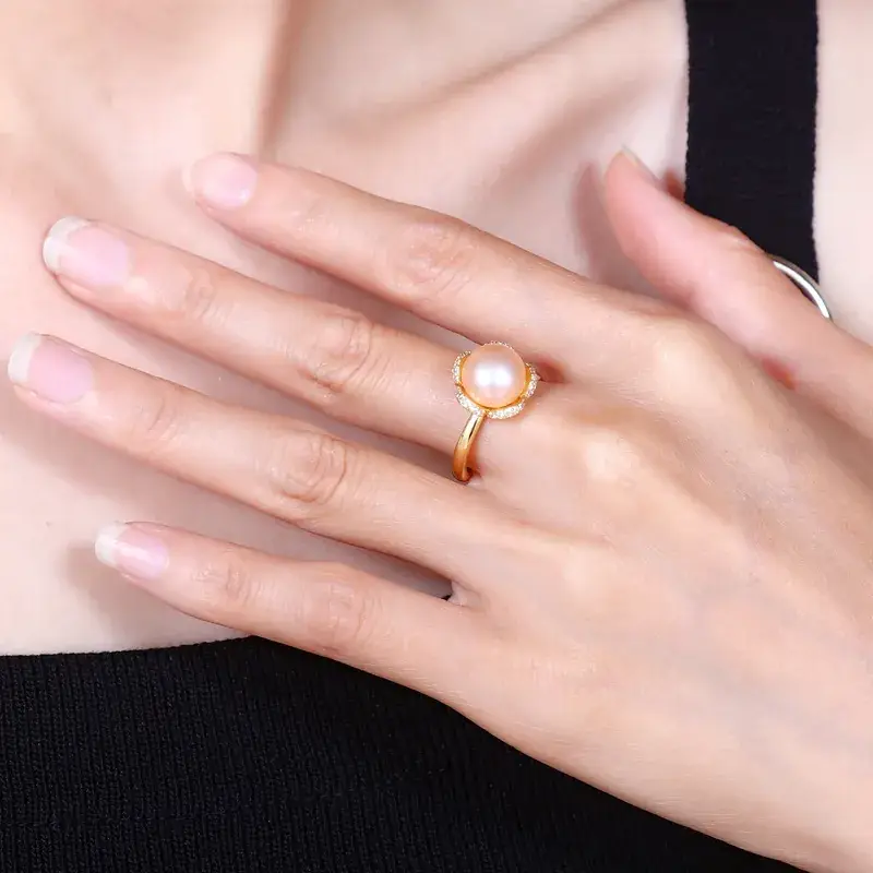 Gold Pearl Crystal Adjustable Ring for Women - Image 4